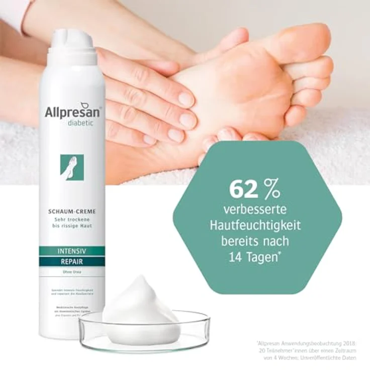 Allpresan Diabetic INTENSIV + REPAIR Fußcreme - Medizinische Pflege ohne Urea für trockene & rissige Haut - 200 ml – Bild 4