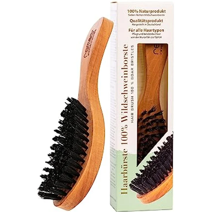 REMOS Haarbürste mit 100% Wildschweinborste, Birnbaumholz, ergonomischer Griff, plastikfrei, 22.5 x 5.8 x 3.5 cm – Bild 1