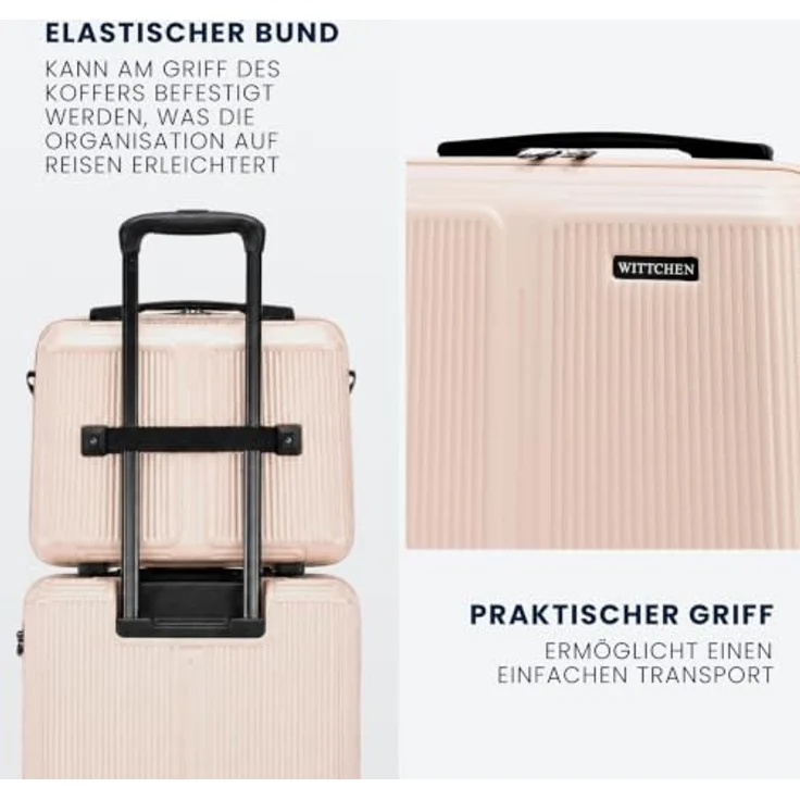 WITTCHEN Stripes Line Kosmetiktasche, Hartschalenkoffer aus ABS mit bequemen Griff und Schultergurt, Puderrosa – Bild 4