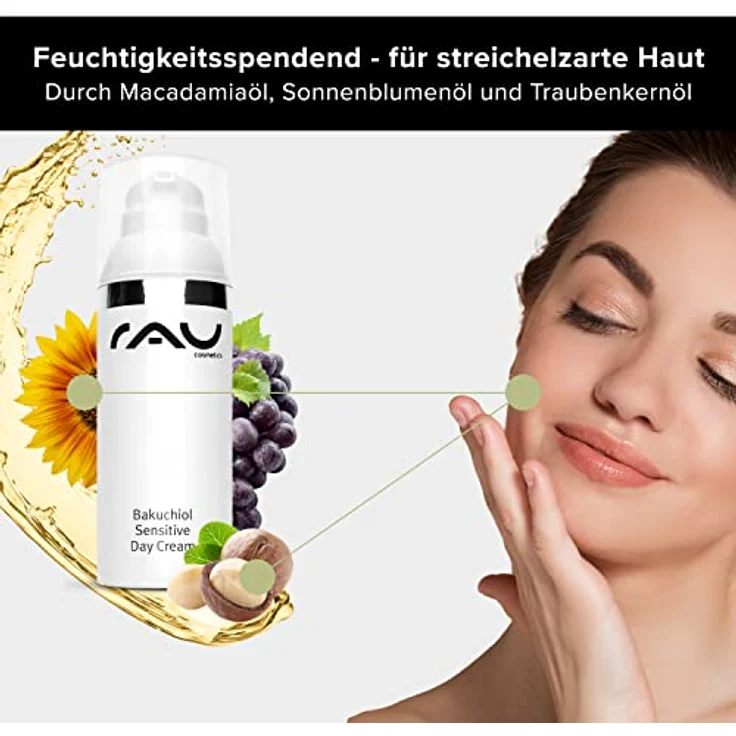 RAU Cosmetics Bakuchiol Sensitive Day Cream 50 ml - Leichte Tagescreme für reife & unreine Haut - Anti Aging Creme mit Bakuchiol - RAU Cosmetics - Gesichtspflege mit Kollagen Booster – Bild 4
