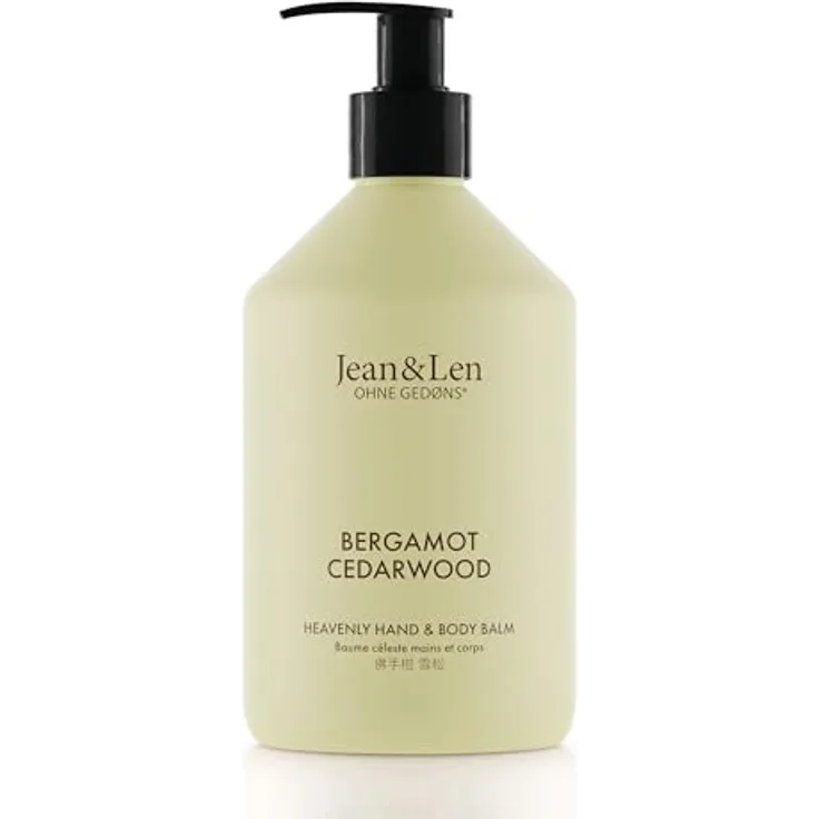 Jean & Len Heavenly Hand- & Body Balm Bergamot & Cedarwood, 500 ml mit Bio-Arganöl, Sheabutter, ohne Parabene & Silikone, hochwertige Flasche