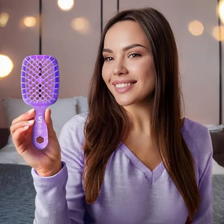 UNbrush Glitter Collection Detangling Hair Brush Mini, Amethyst Haarbürste mit doppelter Borstenlängen, kompakt für unterwegs – Bild 10
