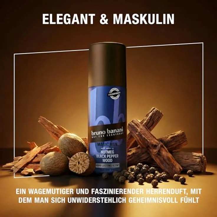 bruno banani Magic Man Deo-Bodyspray für Herren, aromatischer holziger Duft, 48h lang anhaltend, vegane Formel, 150 ml – Bild 3