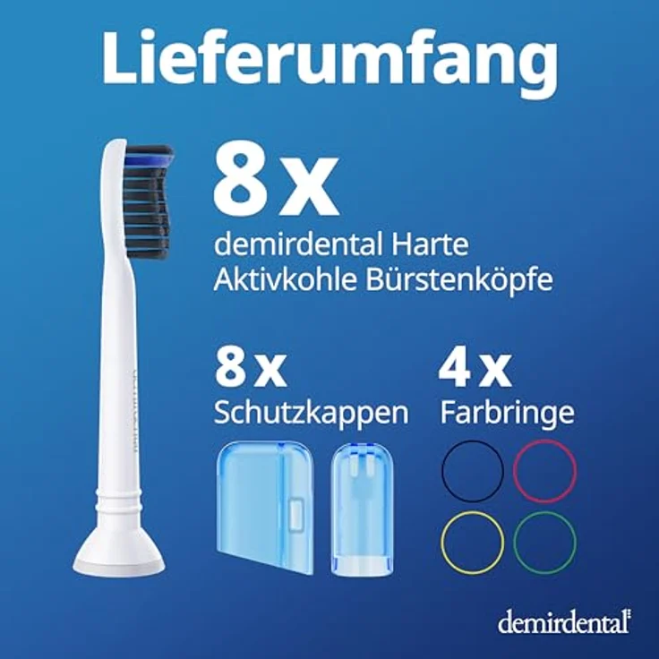 Demirdental 8er-Pack HX9058 Aufsteck-Bürsten für Philips Sonicare Ersatz-Zahnbürsten mit Aktivkohle für optimale Belagentfernung Bürsten-Köpfe hart – Bild 9
