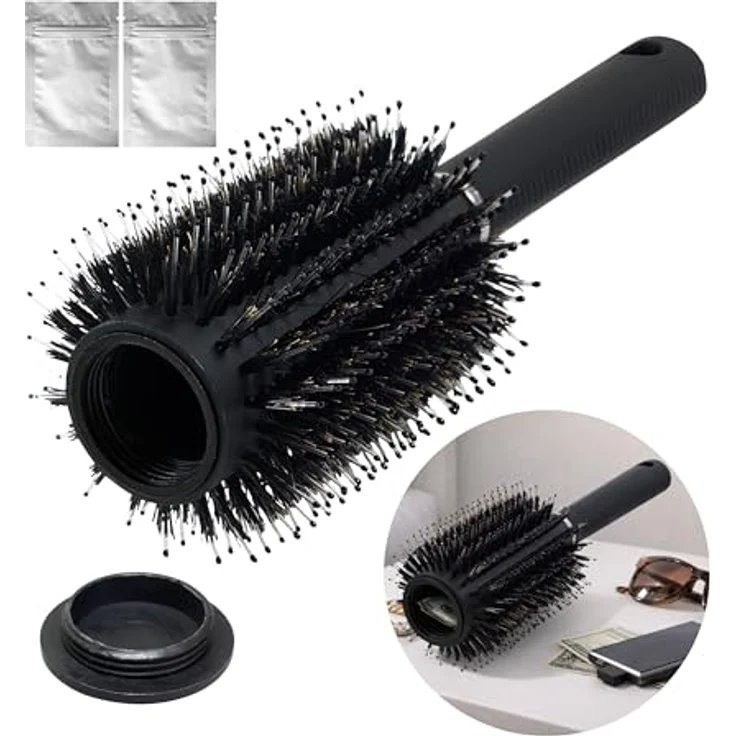 Your Day Mate Haarbürste mit Geheimfach, inkl. 2 wasserdichten + luftdichten Zippern, geheimer Deckel mit Schraubverschluss, Wertsachen Versteck, für unterwegs & Zuhause, Geheimversteck für über 30 Geldscheine – Bild 2