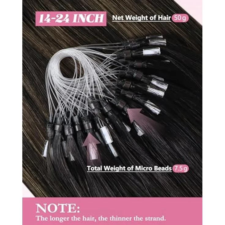 YoungSee Microring Extensions Braun Ombre, Echthaar Microbead Extensions, 45cm, 50g, natürliches Tragegefühl, rutschfester Halt – Bild 3