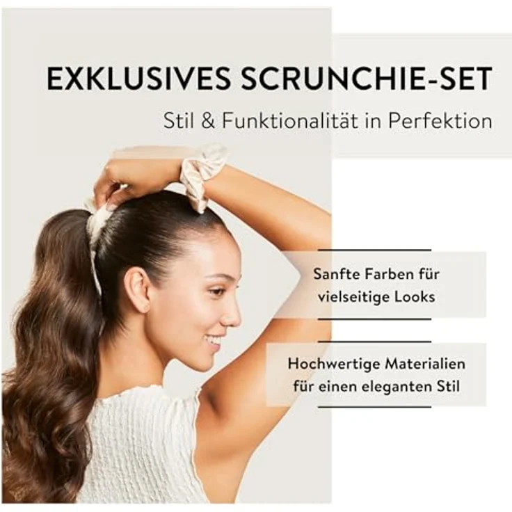 PARSA Beauty Scrunchie Set, nude, edles Haargummi-Set mit goldenem Signature Charm, haarschonend und vielseitig für jeden Anlass – Bild 3