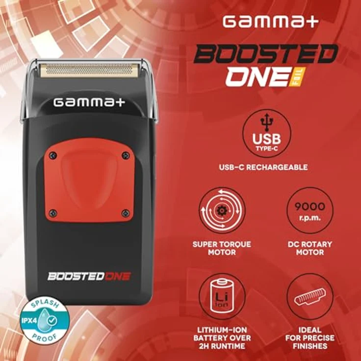 Gamma Piu Boosted One, Elektrorasierer mit Gold-Titan Single-Foil, 0 mm Schnittlänge, 9000 U/min, wasserfest, hypoallergen – Bild 2