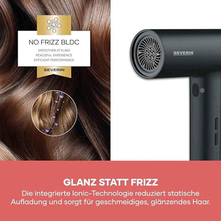 Severin 0170 Haartrockner, 2000 W mit BLDC-Motor, Ionic-Technologie und abnehmbaren Konzentrator, Schwarz – Bild 6