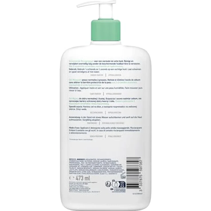 CeraVe schäumendes Reinigungsgel 473 ml für normale bis fettige Haut, reinigt ohne die Hautschutzbarriere anzugreifen – Bild 9