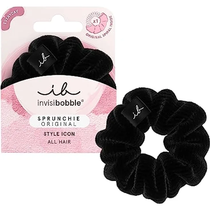 invisibobble Haargummi Schwarz Scrunchie Dusk till Dawn, Haargummis starker Halt für Mädchen & Damen, Scrunchies Samt Schwarz, designed im Herzen Münchens