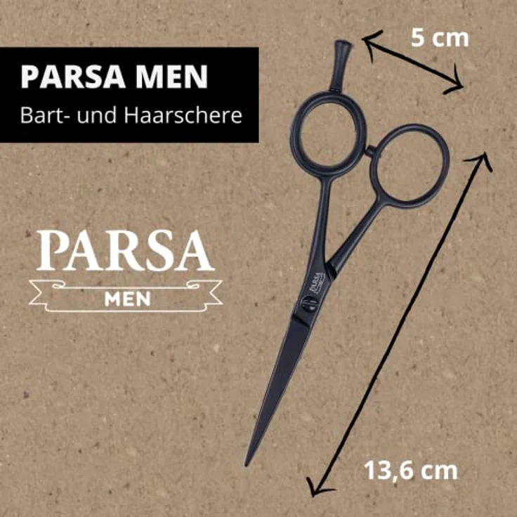 PARSA Men Profi Haarschere Bartschere mit einseitiger Mikroverzahnung und rutschsicherem Gummi Ring – Haarschneideschere – Bartscheere – Bild 2