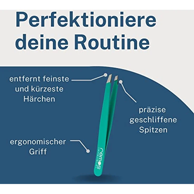 remos professional body care REMOS Profi Pinzette, Augenbrauenpinzette mit schräge Spitze aus rostfreiem Edelstahl, grün, inklusive Schutzetui – Bild 3