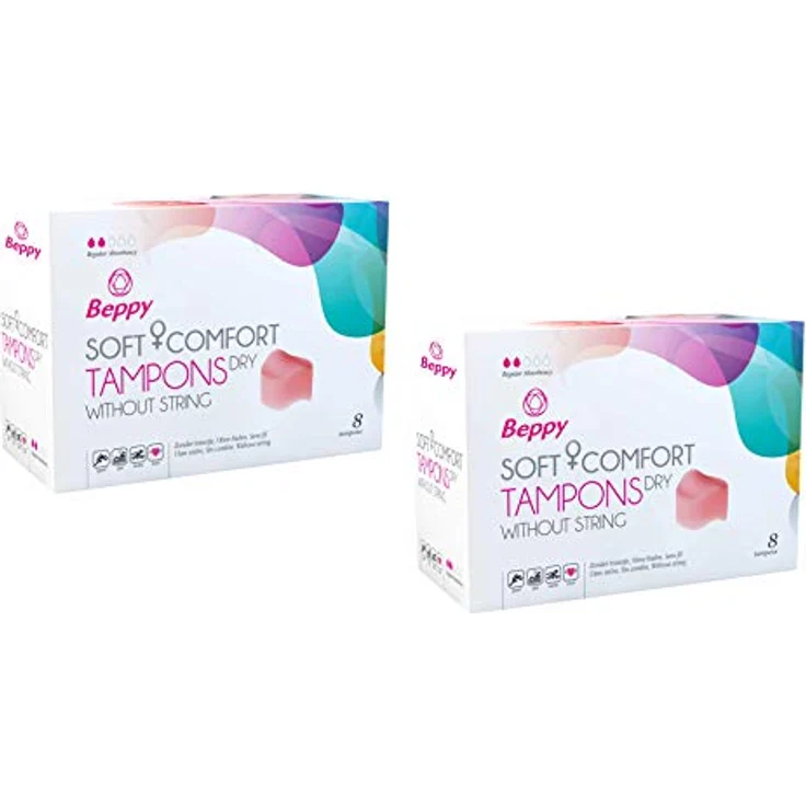Beppy DRY Comfort Tampons Doppelpack 2x8 Stück, Fädchenlos, anatomisch für Sport, Schwimmen und Sauna