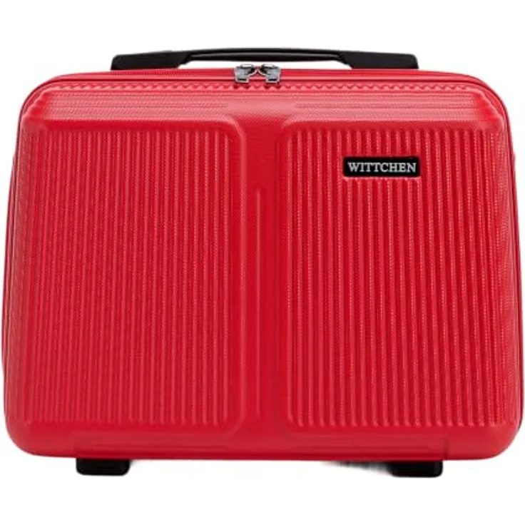 WITTCHEN Stripes Line Kosmetiktasche, Hartschalenkoffer aus ABS mit zwei Fächern, Schultergurt und bequemen Griff, Rot
