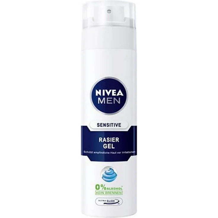 Nivea Rasiergel Sensitive, 200ml für empfindliche Männerhaut, alkoholfrei, parabenfrei, mit Ultra Glide Technology