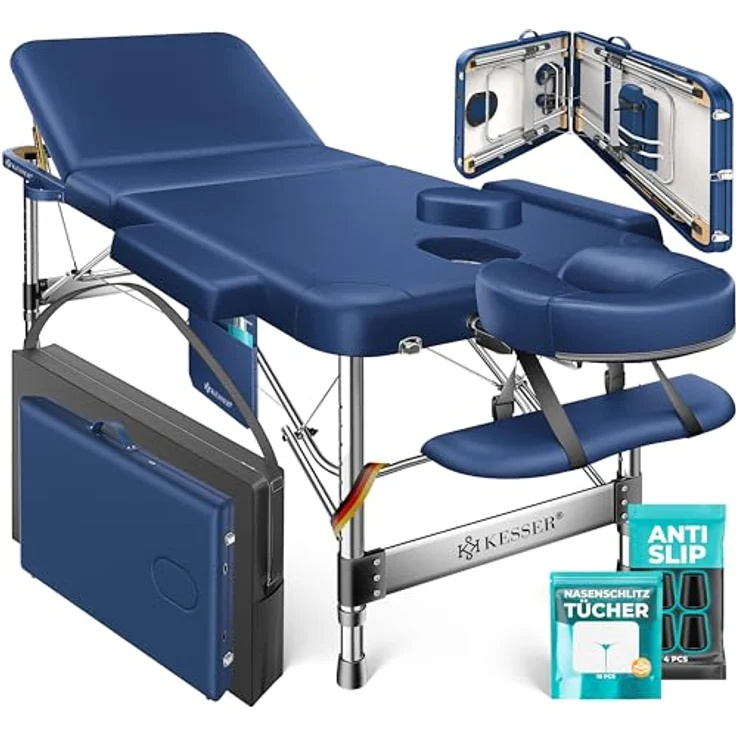 KESSER® Massageliege 3 Zonen bis 250kg, klappbar und verstellbar, Tragetasche, Alu-Kopfstütze, Anti-Rutsch Füße, 60cm, Navyblau – Bild 1