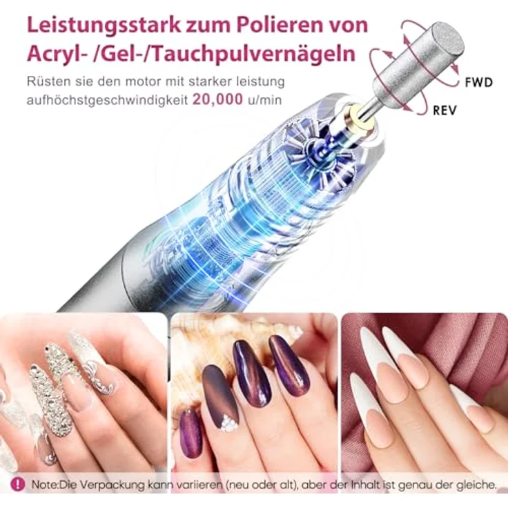 COSLUS C20 Kabellos Elektrischer Nagelfräser, Professionelles 11 in 1 Set, Wiederaufladbar, Einstellbare Geschwindigkeit, Geringe Geräuschentwicklung – Bild 3