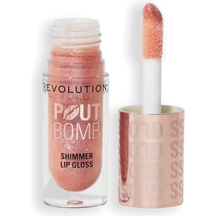 Makeup Revolution Shimmer Gloss Glitzer-Lipgloss, feuchtigkeitsspendend und pflegend, Farbton Glimmer Nude, 4.5 ml
