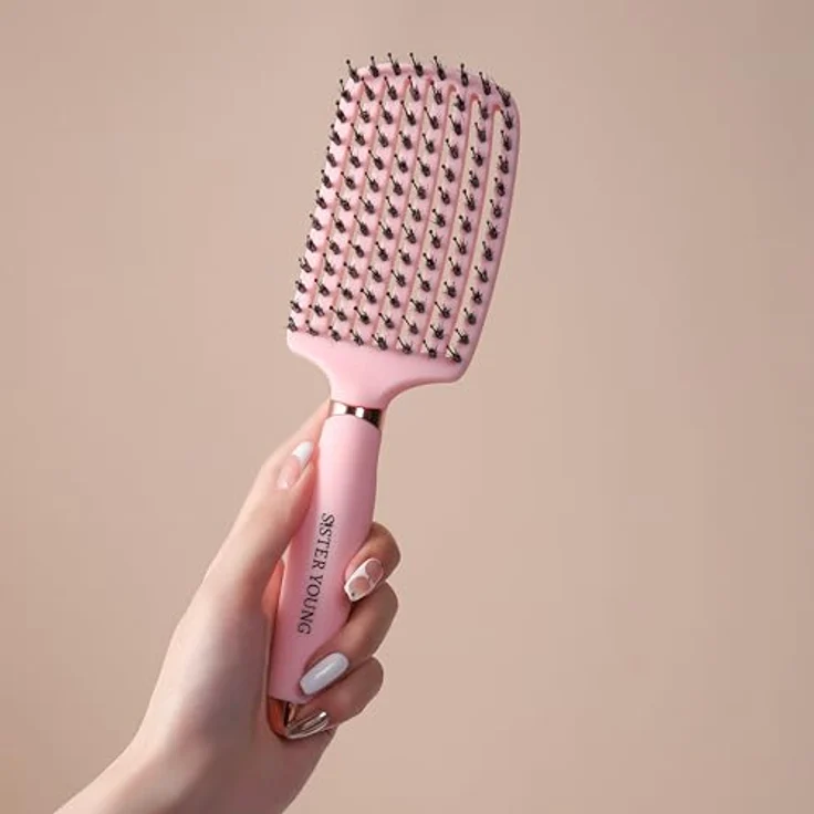 Sister Young OVIA PINK BV - Professionelle Haarbürste mit Wildschweinborsten und belüftetem Körper für sanftes Entwirren und Glanz – Bild 5