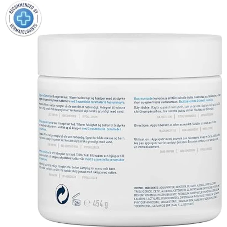 CeraVe Creme Gesicht & Körper Feuchtigkeitsspendende Creme 454 g mit feuchtigkeitsspendender Wirkung für trockene Haut – Bild 3