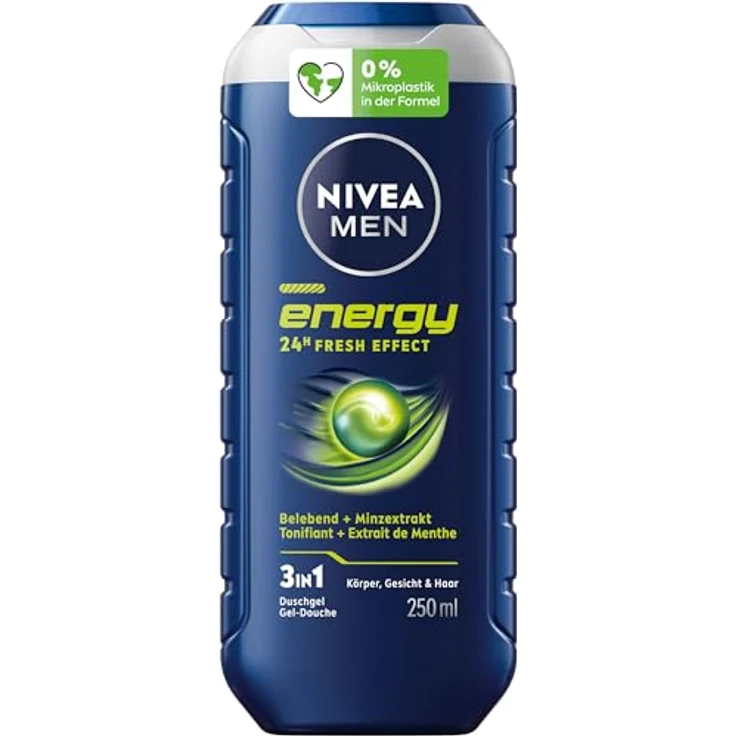 NIVEA MEN Energy Duschgel, pH-hautneutrale Pflegedusche mit natürlicher Minze und 24h Frischeeffekt, für Männer (250 ml) – Bild 1