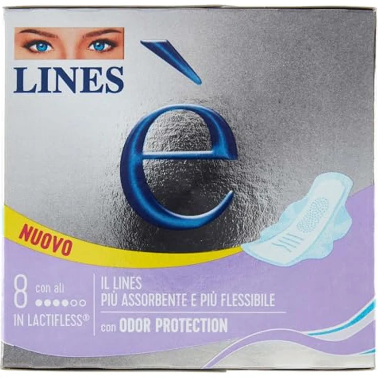 Lines E' Flügel Damenbinden, 8 Stück für optimierten Schutz und Komfort – Bild 1