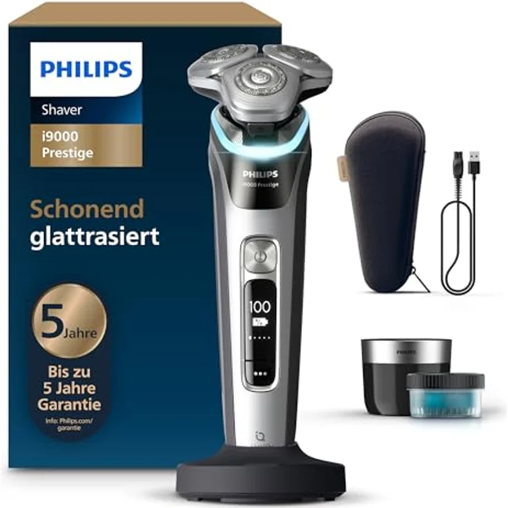 Philips i9000 Prestige, Nass- und Trockenrasierer für Herren mit integriertem Trimmer, Drucksensor, Reinigungsstation, grau-silber – Bild 1