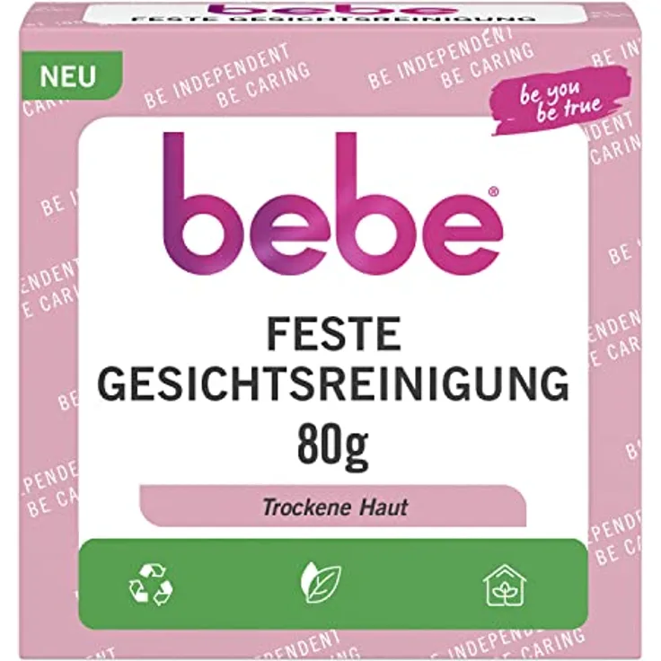 bebe Pflegende Feste Gesichtsreinigung (80 g), seifenfreie Gesichtspflege für trockene Haut, Hautpflege Gesichtsreiniger mit Bio Süssmandelmilch