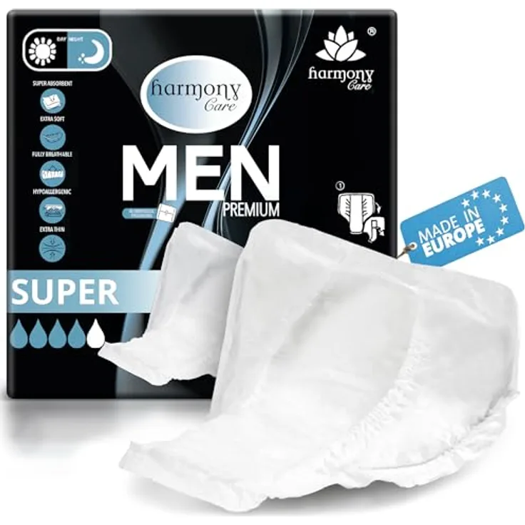 Harmony Care Inkontinenz-Einlage für Männer, Saugkraft bis zu 470 ml, 20 Stück, ergonomisches Design mit Seitenauslaufschutz und Odour-Free-System
