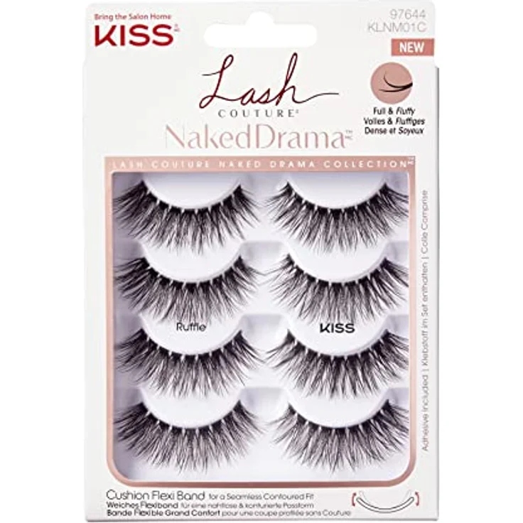 KISS Lash Couture Naked Drama Collection 4 Paar künstliche Wimpern, Ruffle, volle und flauschige Faux Mink Fake Lashes mit flexiblem KISS Wimpernband, inklusive Wimpernkleber – Bild 1