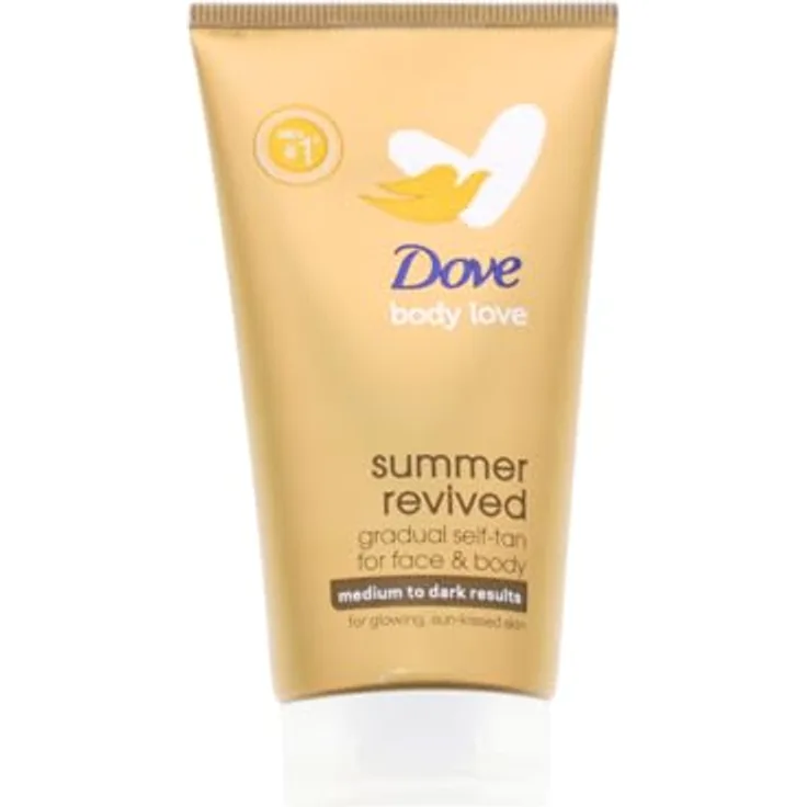 Dove Summer Revived Selbstbräuner Lotion für Gesicht & Körper Medium Dark 75ml, für empfindliche Haut geeignet, bis zu 72h Feuchtigkeit, tierversuchsfrei