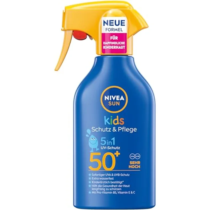 NIVEA SUN Kids Schutz & Pflege Sonnenspray LSF 50+, 250 ml, extra wasserfest mit Panthenol, Vitamin C und E für empfindliche Haut