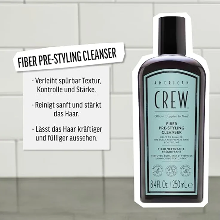 AMERICAN CREW Fiber Pre-Styling Shampoo, 250 ml, stärkendes veganes Männershampoo für geschädigtes Haar, mattes Finish & gesunde Haarpflege – Bild 3