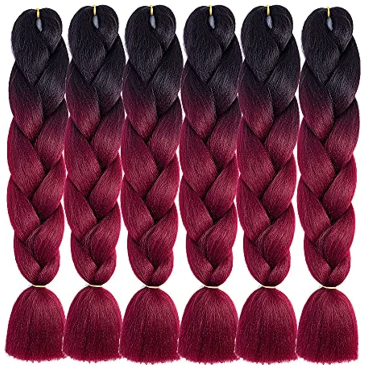Shangxiu Jumbo Braids Extensions, kunsthaar zum einflechten, weinrot, 6 Stück, 60cm, hitzebeständig, Yaki Textur für Box Braids – Bild 4