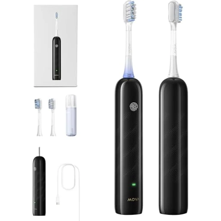 Mova Fresh SweepDrive™ elektrische Zahnbürste, wiederaufladbar mit Typ-C-Ladung, intuitivem Drucksensor und 3-in-1-Ersatzbürstenkopf, Schwarz – Bild 1