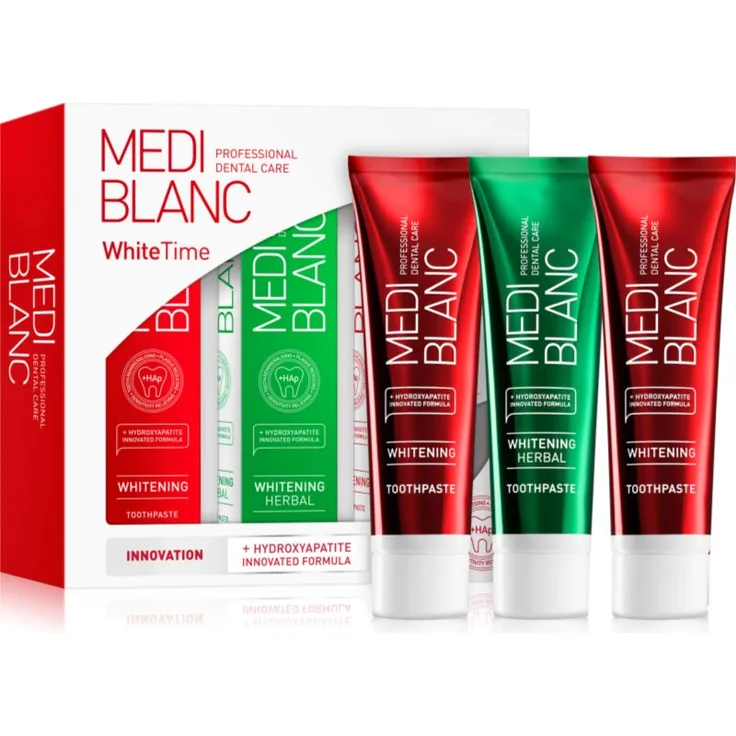 MEDIBLANC Dental Care White Time Set, Zahnpflegeset für strahlende Zähne, 3x100 ml, mit natürlichen Extrakten