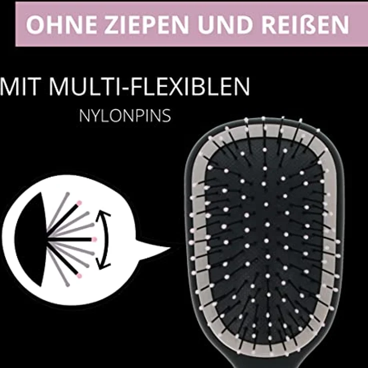 PARSA Beauty LOV.U Entwirrbürste Wet & Dry (Schwarz) – kleine Haarbürste mit Multi-Flexible-Nylonpins – Reise Haarbuerste – Hair brush women – Harebürste – Bild 3