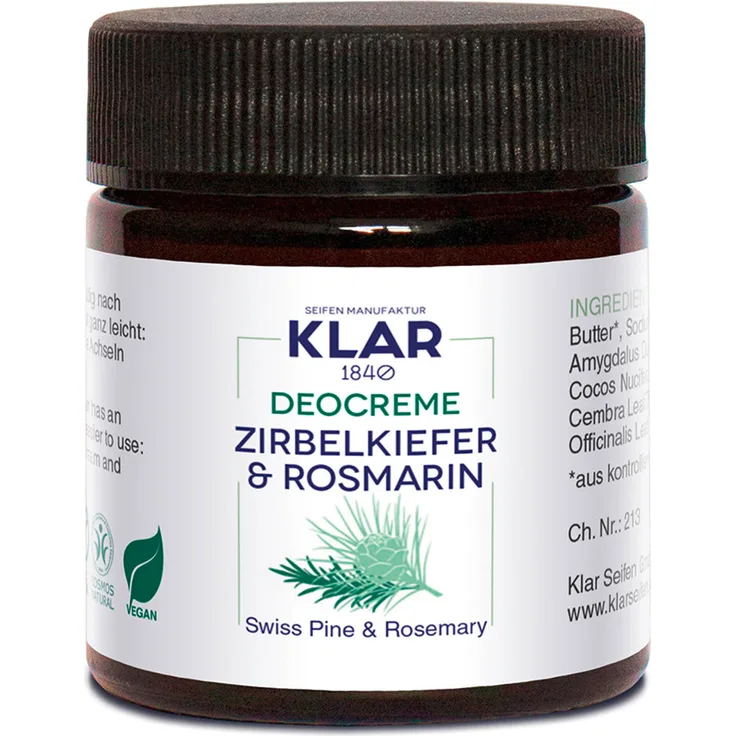 KLAR Deocreme Zirbelkiefer & Rosmarin, 30 ml, natürliche Inhaltsstoffe, ohne Aluminiumsalze und Alkohol