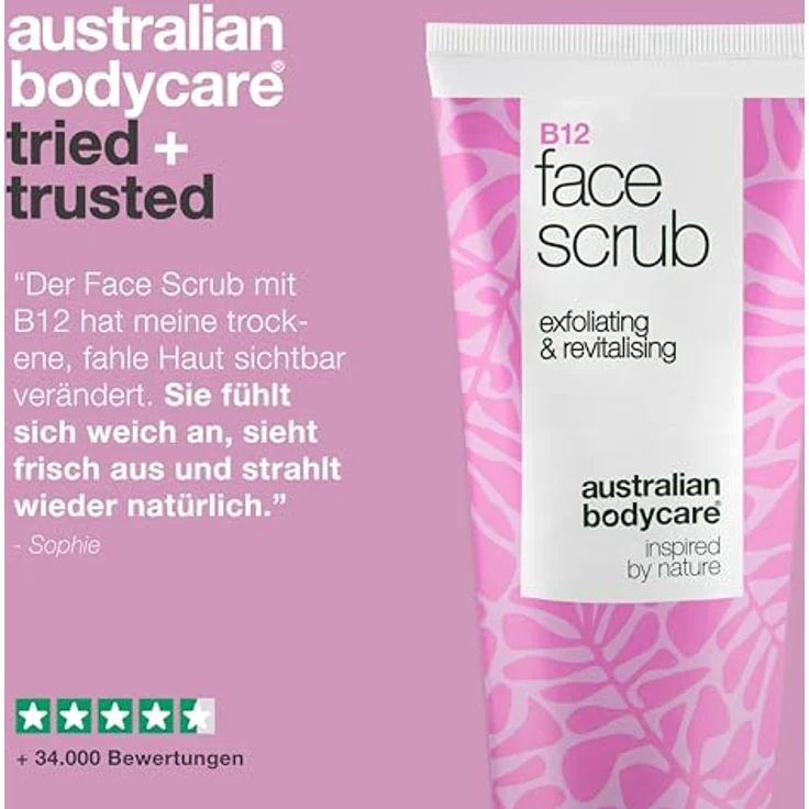 Australian Bodycare Gesichtspeeling für trockene und fahle Haut, mit Vitamin B12, Glykolsäure und Aprikosenkernpulver, revitalisierend und exfolierend – Bild 5