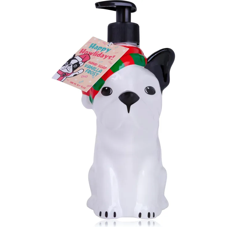 Accentra Happy Howlidays, Handseife in Bulldoggen-Pumpspender, 500 ml, Duft von Vanilla Frost, geeignet für alle Hauttypen
