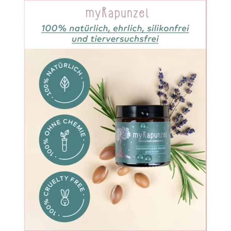 myRapunzel 100ml Tiefenpflege-Maske - 100% natürlich und vegan- Mit Lavendel&Rosmarin - ohne Silikone, Parabene, Sulfate & Tierversuche - ohne Chemie - Verleiht mehr Volumen - Made in Austria – Bild 5