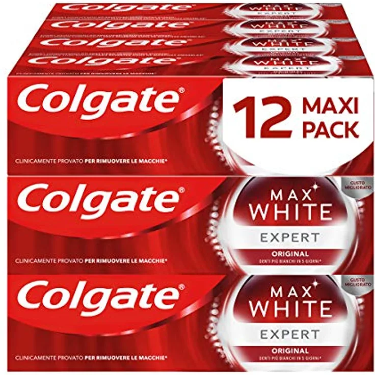 Colgate Max White Expert White Original 12 Packungen mit 75 ml Die weißsten Zähne in 5 Tagen* I Sanfte Aufhellung Die fortschrittliche Whitening-Technologie I Zahnaufhellung