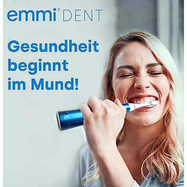 Emmi-dent 2x Zahnbürstenaufsatz E2 Wave, Ultraschall-Ersatzbürsten für ungerade Zähne, 1x Blau + 1x Weiß, für Metallic- & Professional-Serie – Bild 2