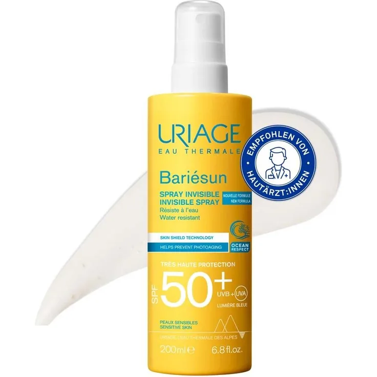 Uriage Bariesun Pump-Spray SPF 50+, 200 ml Sonnenschutzmittel mit leistungsstarkem Filterkomplex und dermatologischen Patenten
