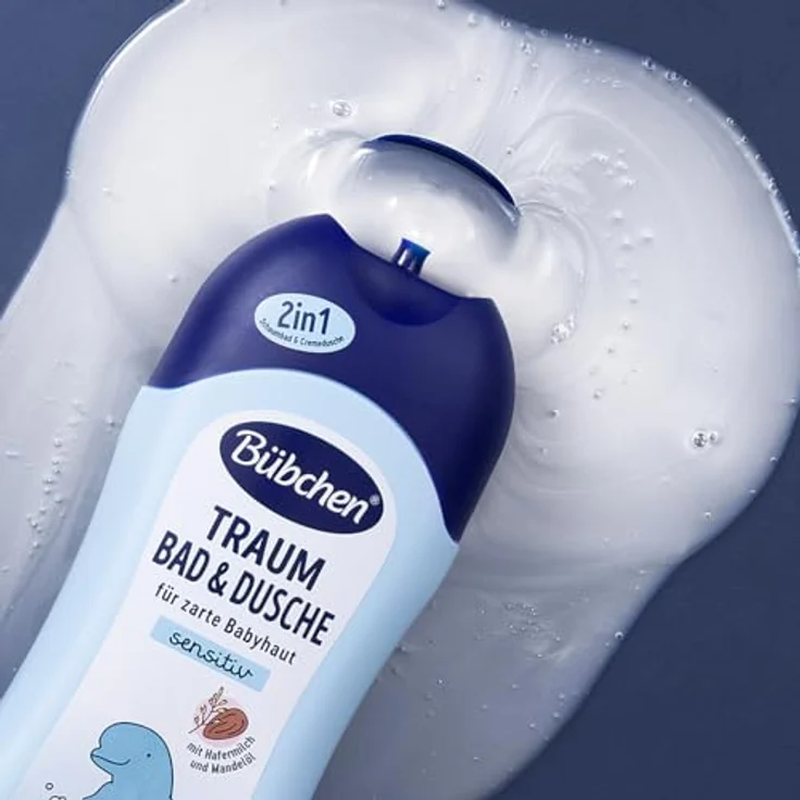 Bübchen Traum Bad & Dusche, 500 ml – milder 2in1 Badezusatz mit Hafermilch und Mandelöl, pH-hautneutrale Cremedusche für zarte Babyhaut, ohne Silikone – Bild 3