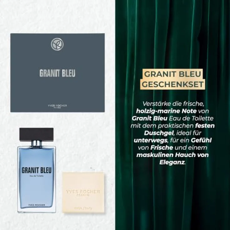 Yves Rocher GRANIT BLEU Geschenkset für Männer, Eau de Toilette 100 ml & festes Duschgel 100 g, maritime Frische mit Meeresalgen & Sand-Vetiver – Bild 5