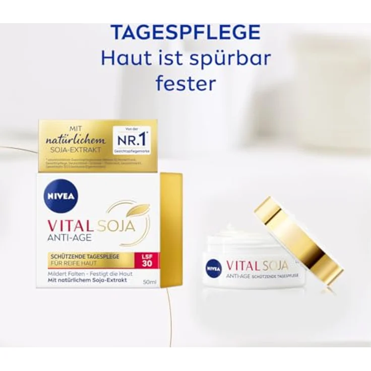 Nivea Vital Soja Anti-Age Schützende Tagespflege LSF 30, straffende Gesichtspflege mit Soja-Extrakt gegen Pigmentflecken, 50 ml – Bild 2