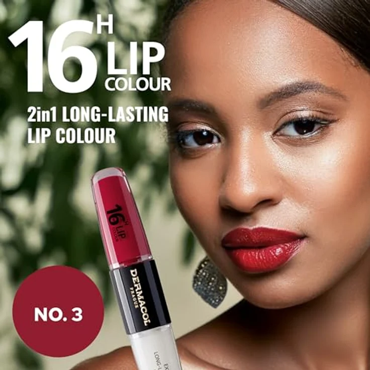 Dermacol 16H Lip Colour, langlebiger, glänzender Lippenstift, Farbton 03 Hot Date, 2x4 ml, hochpigmentierte Textur mit Langzeiteffekt und Vitamin E – Bild 4