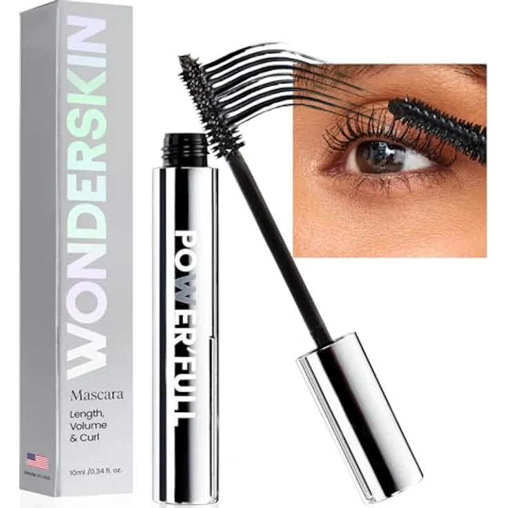WONDERSKIN Power’Full Wimpernverlängernde Volumenmascara, 10 ml, für dichtere und längere Wimpern, vegan